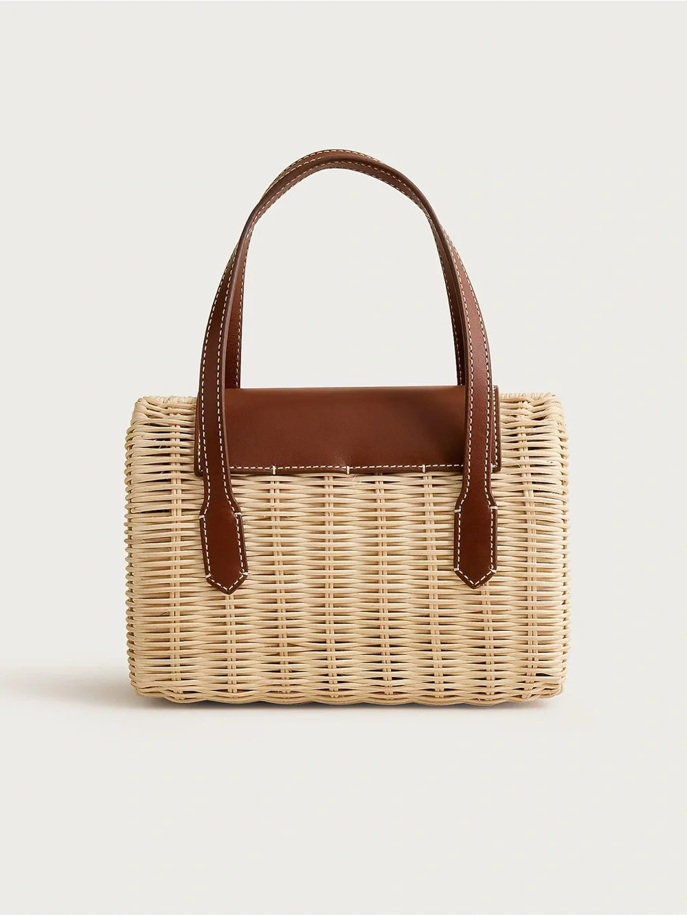J Crew Small Rattan top-handle bag with Brown Leather Trim